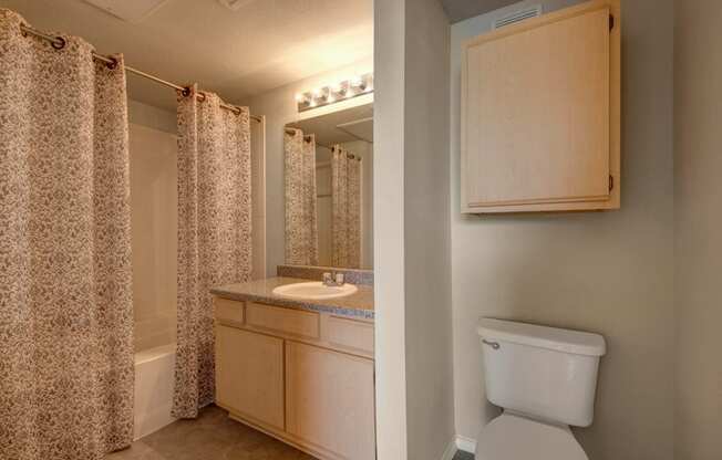 a bathroom with a shower and a toilet and a sink
