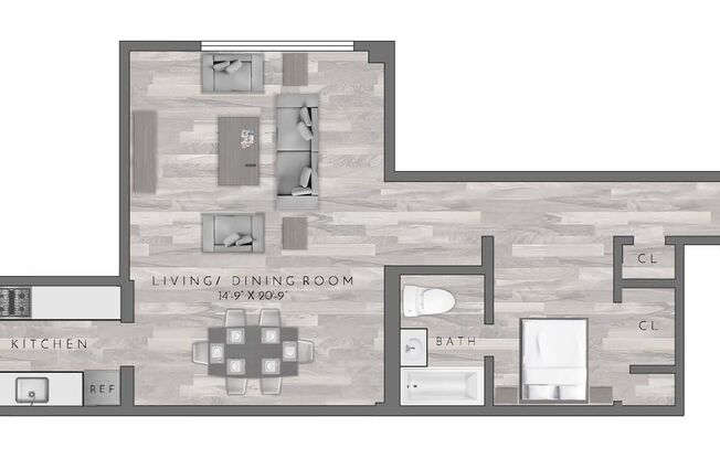 Studio, 1 bath, 553 sqft, $2,230