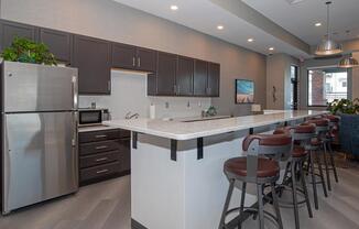 a kitchen with a dining room table