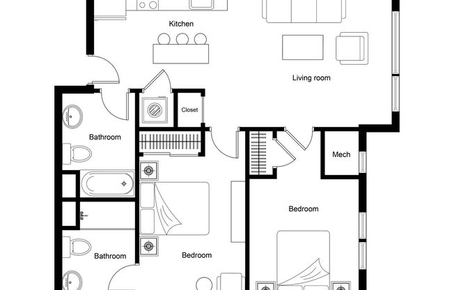 2 beds, 2 baths, 842 sqft, $2,300, Unit 524