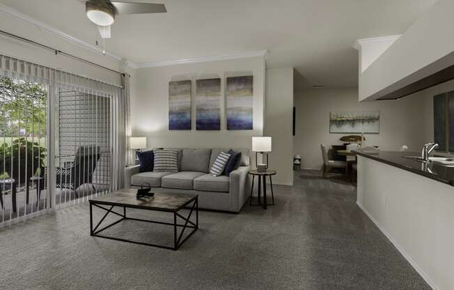 a living room with a couch and a coffee table