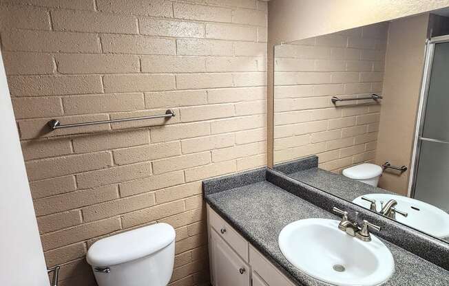 2x2 Downstairs Brown Upgrade Main Bathroom at Mission Palms Apartment Homes in Tucson AZ