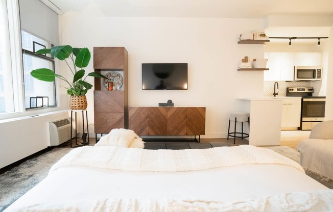 living room with TV at 21 E Chestnut, Chicago, Illinois