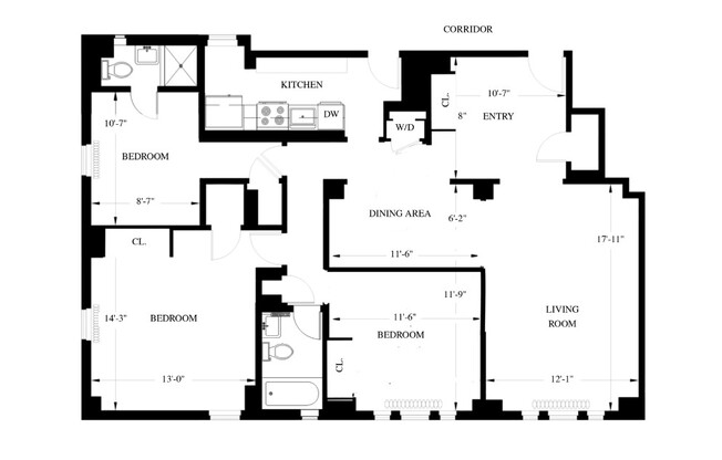 3 beds, 2 baths, 1,300 sqft, $11,000, Unit 12G