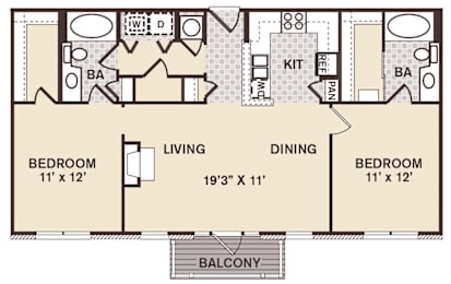 2 beds, 2 baths, 1,012 sqft, $1,711