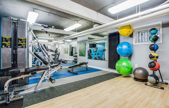 Fitness center with machines and equipment at Highview and Castle Manor, Washington, 20009