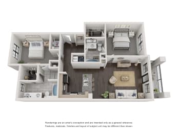 2 beds, 2 baths, 1,117 sqft, $1,849