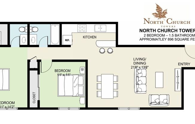 2 beds, 1.5 baths, 896 sqft, $1,265, Unit 1-311