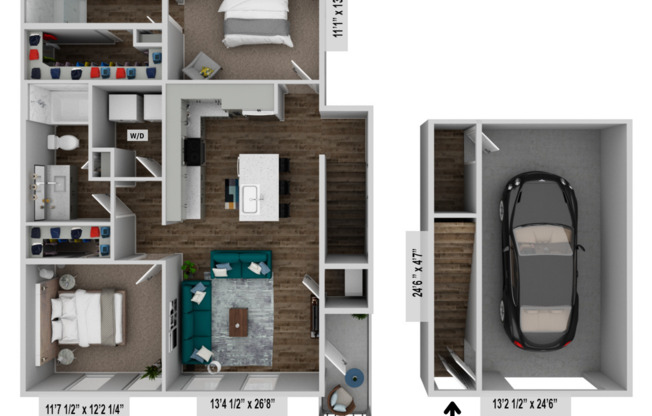 2 beds, 2 baths, 1,067 sqft, $1,914, Unit 10-201