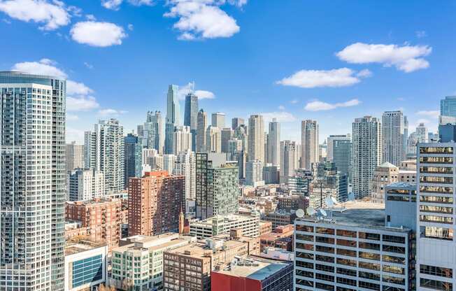 a view of the city from a balcony at Cassidy on Canal, Chicago, IL
