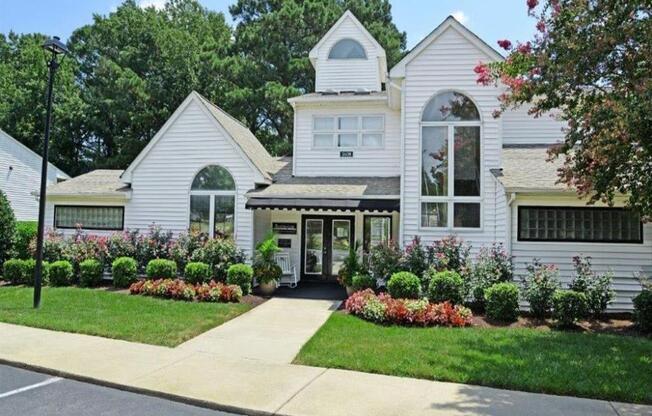 Driveway view of leasing office and Clubhouse  at Huntington Apartments, Morrisville, NC