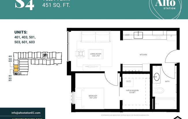 1 bed, 1 bath, 451 sqft, $1,150, Unit 401