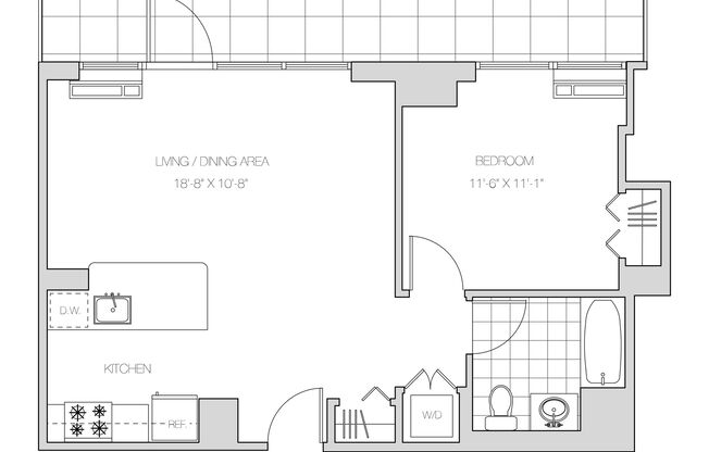 1 bed, 1 bath, 651 sqft, $4,681, Unit 7-L