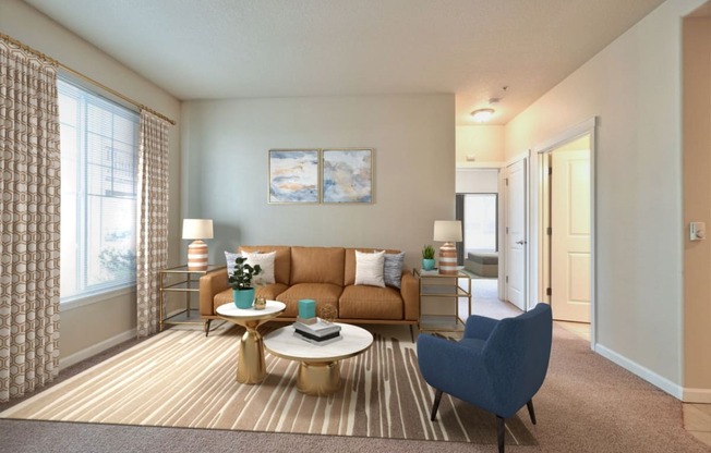 Springwater Crossing Apartments staged two-bedroom living room