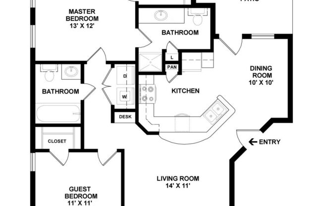 2 beds, 2 baths, 934 sqft, $1,680