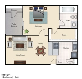 1 bed, 1 bath, 508 sqft, $1,046