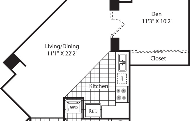 Studio, 1 bath, 600 sqft, $2,150, Unit 102