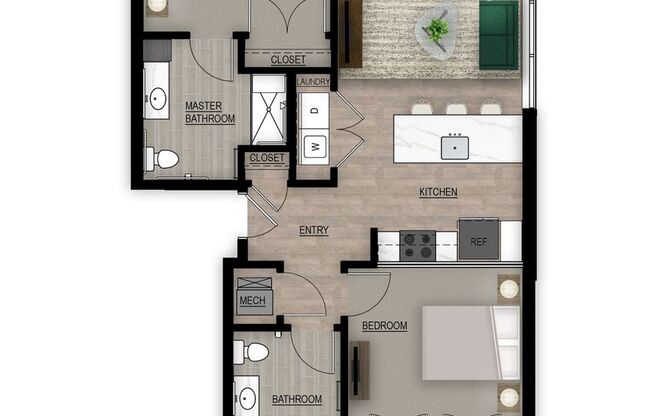 2 beds, 2 baths, 1,009 sqft, $2,175, Unit 201