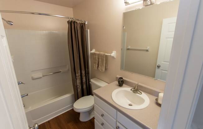 This is a photo of the bathroom in the 1242 square foot, 2 bedroom, 2 and 1/2 bath Spinnaker floor plan at Nantucket Apartments in Loveland, OH.
