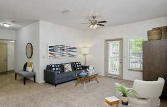 Model Living room at   Sandstone Creek Apartments Overland Park KS