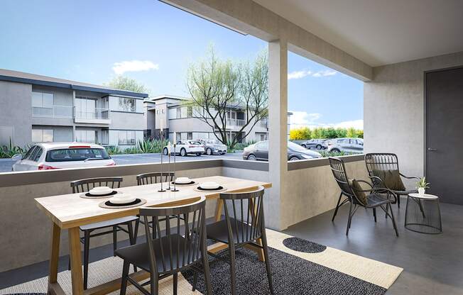 Two Bedroom Patio at Solstice Living Apartments in Tucson Arizona