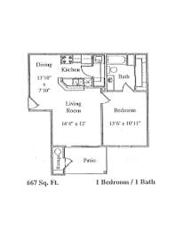 1 bed, 1 bath, 667 sqft, $1,050