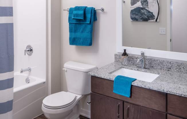 a bathroom with a shower toilet sink and mirror at Maven on Broadway, Rochester, MN, 55904