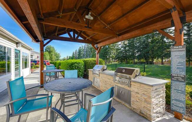 Outdoor BBQ Area with Canopy at Landings at Morrison Apartments located in Gresham, OR.