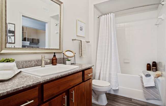 a bathroom with a sink and a toilet and a shower at Volare at the Woodlands, The Woodlands, Texas