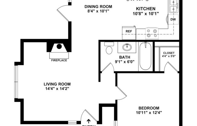 1 bed, 1 bath, 597 sqft, $1,599