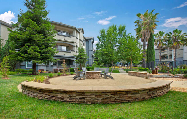 Outdoor Fire Pit Area with Seating | Sacramento CA Apartments for Rent | Broadleaf Apartments