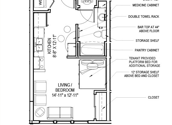 Studio, 1 bath, 435 sqft, $1,295