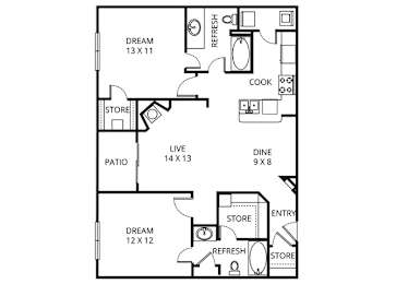 2 beds, 2 baths, 1,018 sqft, $1,779