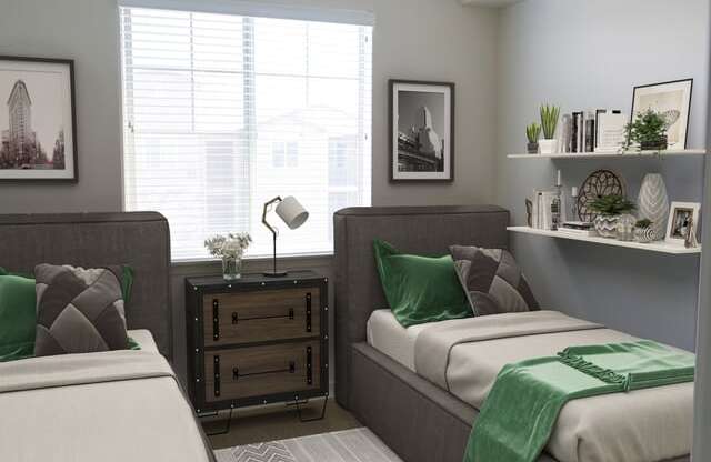 Bedroom With Expansive Windows at Four Seasons Apartments & Townhomes, Utah