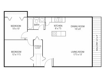 2 beds, 1 bath, 850 sqft, $1,435
