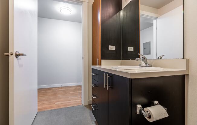 bathroom with  storage areas