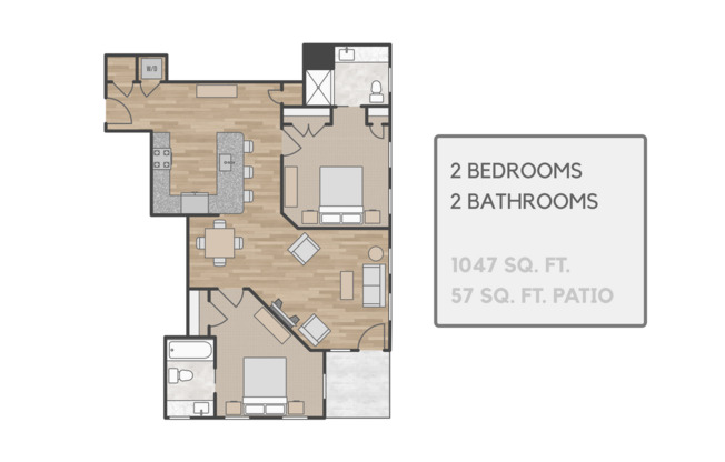 2 beds, 2 baths, 1,047 sqft, $2,895