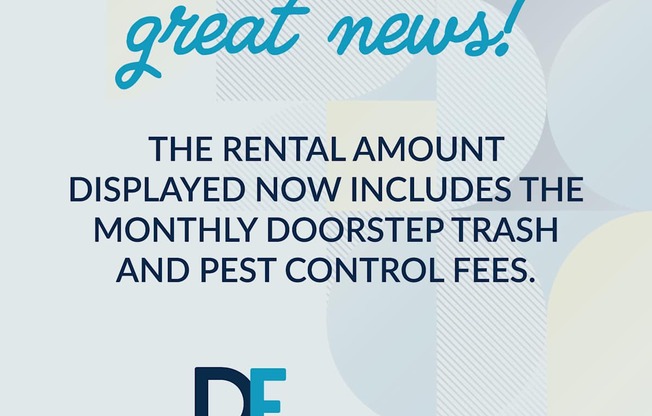 A poster announces that the rental amount now includes doorstep trash and pest control fees.