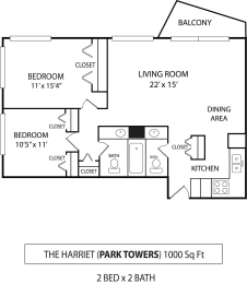 2 beds, 1.5 baths, 1,000 sqft, $1,605