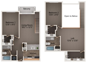 2 beds, 2 baths, 1,182 sqft, $1,455
