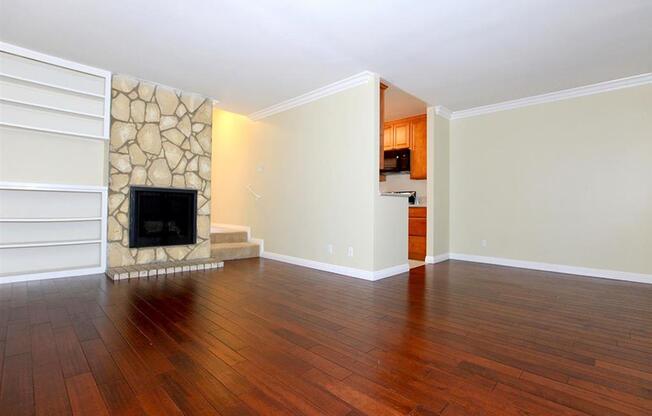 side view of living room with fire place