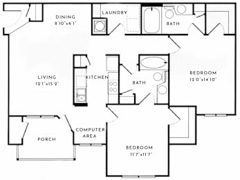 2 beds, 2 baths, 1,180 sqft, $1,643