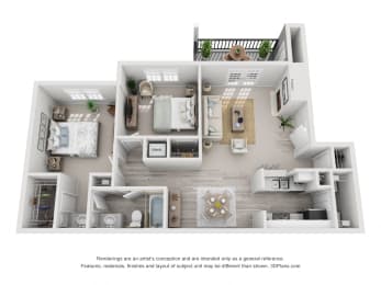 2 beds, 1 bath, 863 sqft, $1,442