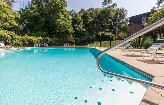 This is a photo of the sparkling swimming pool at Montana Valley Apartments in Cincinnati, OH.