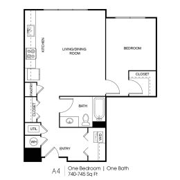 1 bed, 1 bath, 740 sqft, $1,452