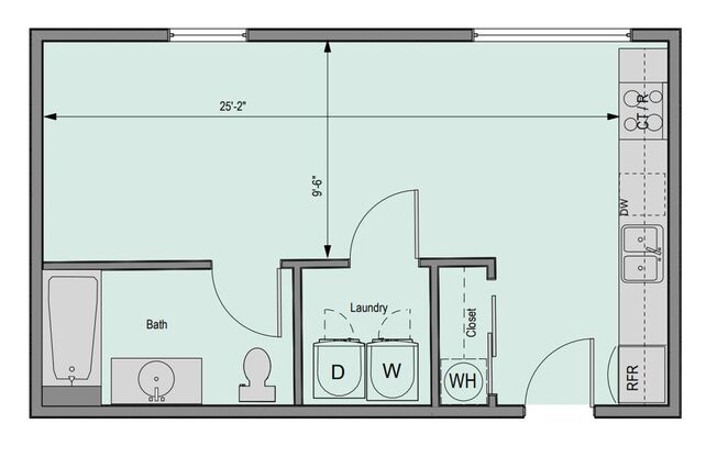 Studio, 1 bath, 340 sqft, $1,523, Unit 427