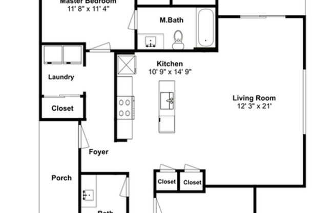 2 beds, 2 baths, 1,039 sqft, $1,595, Unit C-102