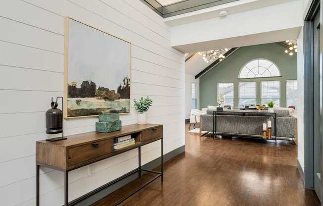 club house entrance with credenza