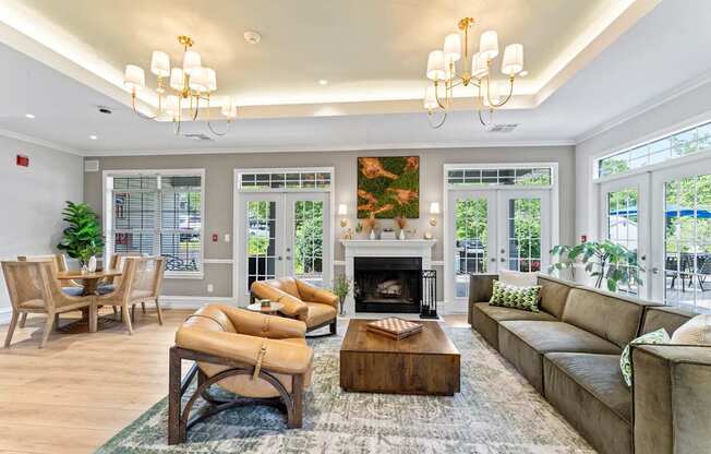 A living room with a fireplace and a couch.