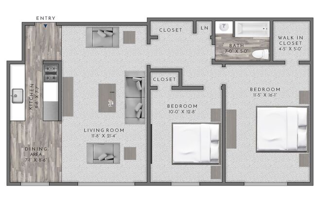 2 beds, 1 bath, 870 sqft, $2,645